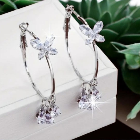 Jewelry - Elegant Silver Butterfly Hoop Earrings